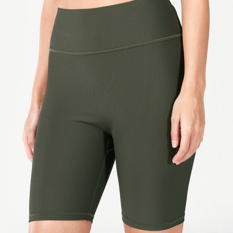 Code Ribbed Biker Shorts - Khaki